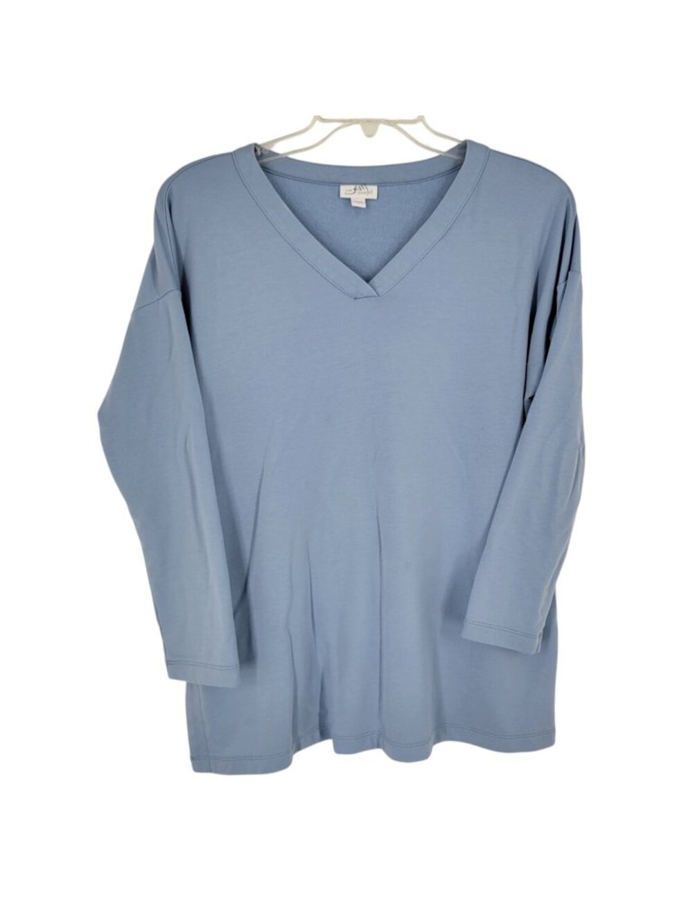 Pure Jill Luxe Tencel L V Neck Tunic Top Blue Relaxed Minimalist Lagenlook